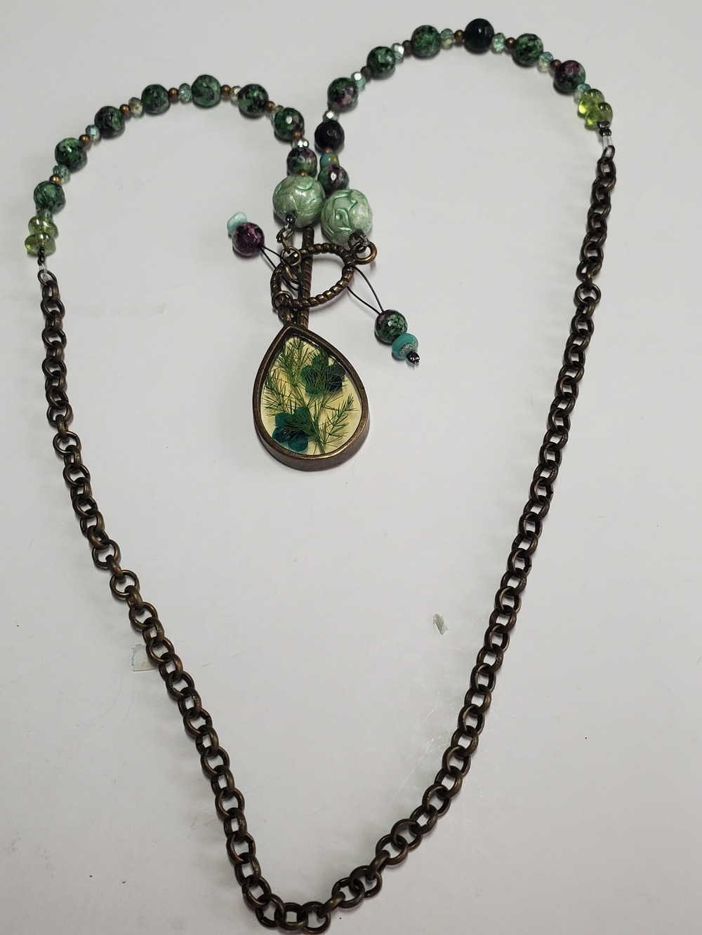 Bottanical Resin Necklace African Turquoise Moss AgateTerrarium Flower Pendant